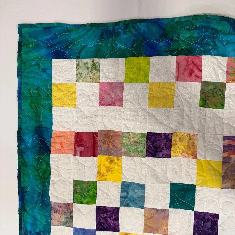 Handmade Batik Patchwork Quilt Multi 51x35 Heart Stitch Tie Dye‎ | Cottagecore